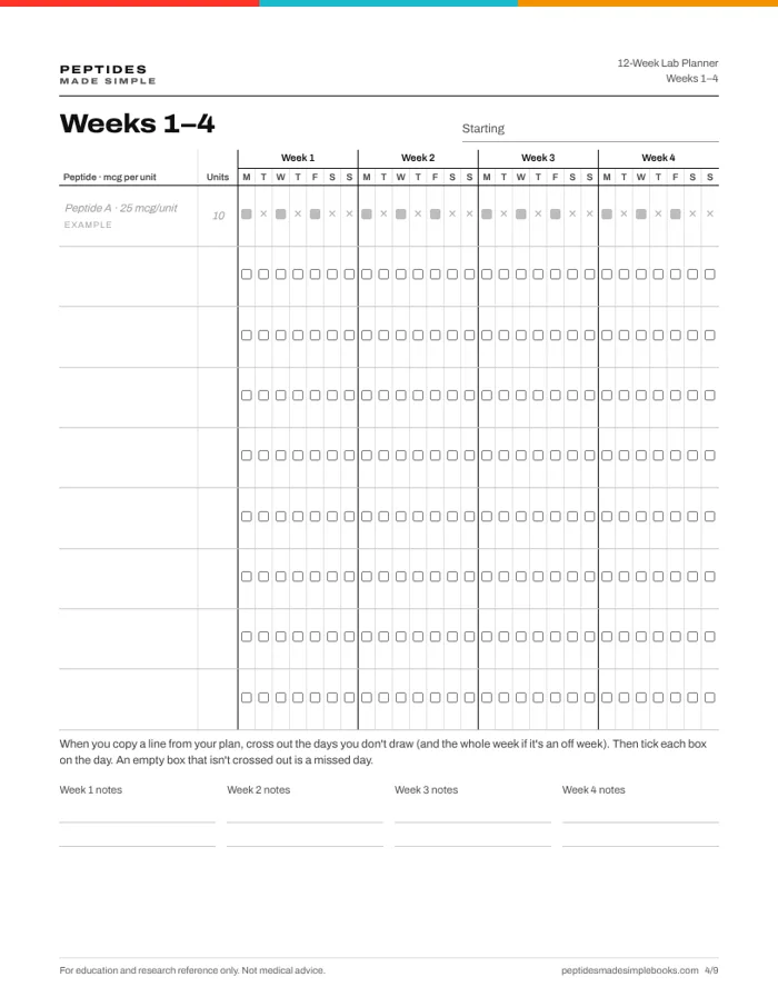 A four-week check-off page